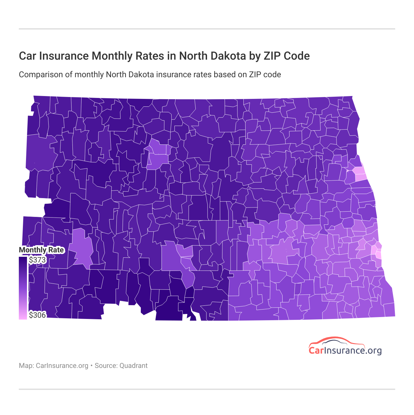 Car Insurance Monthly Rates  in North Dakota by ZIP Code