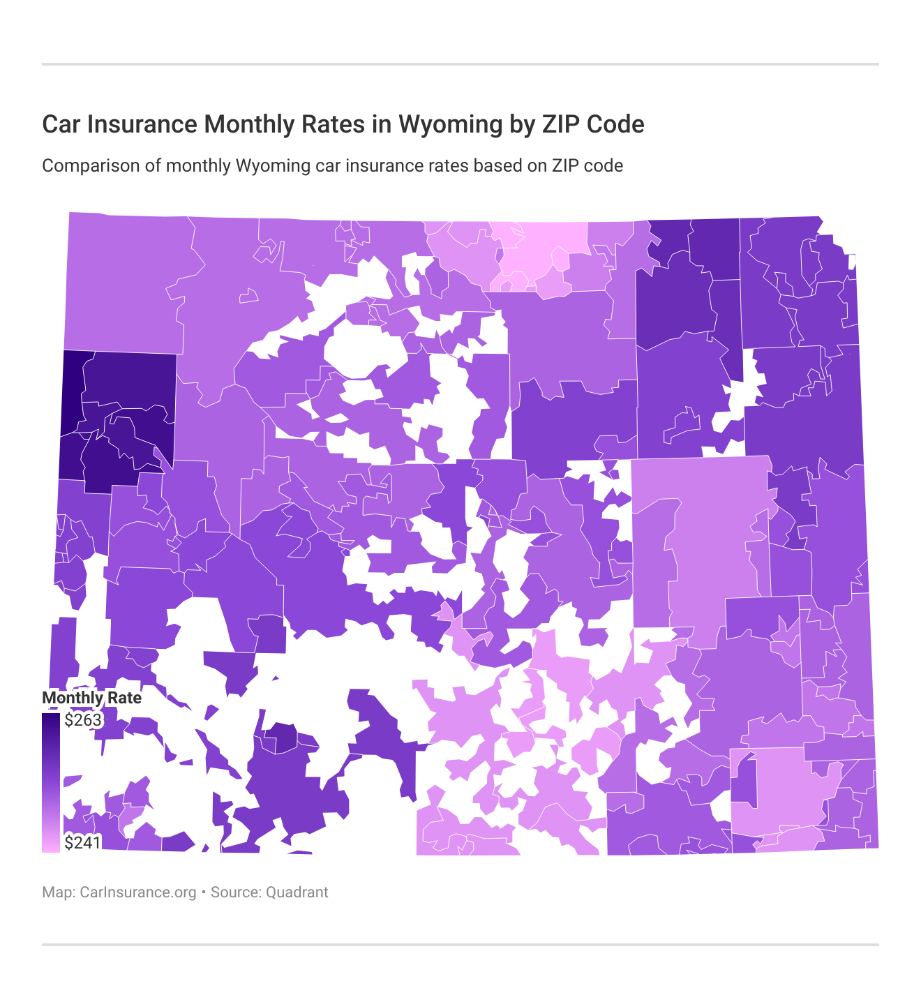 Car Insurance Monthly  Rates in Wyoming by ZIP Code