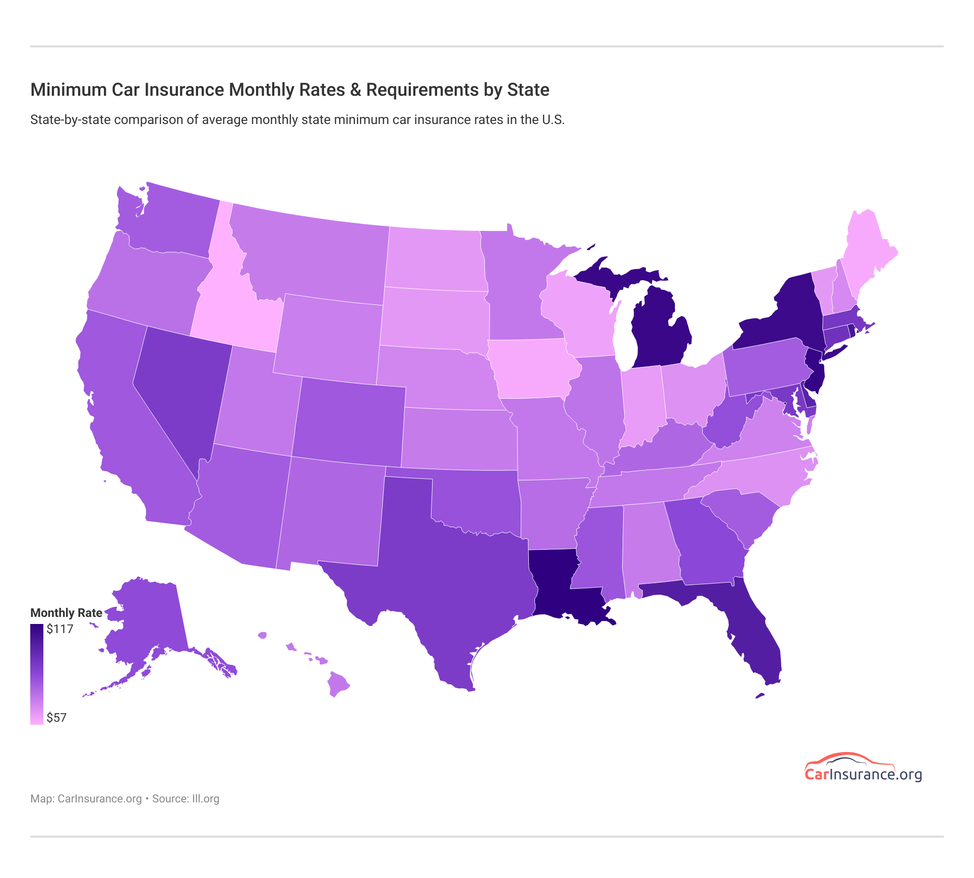 <h3>Minimum  Car Insurance Monthly Rates & Requirements by State</h3>