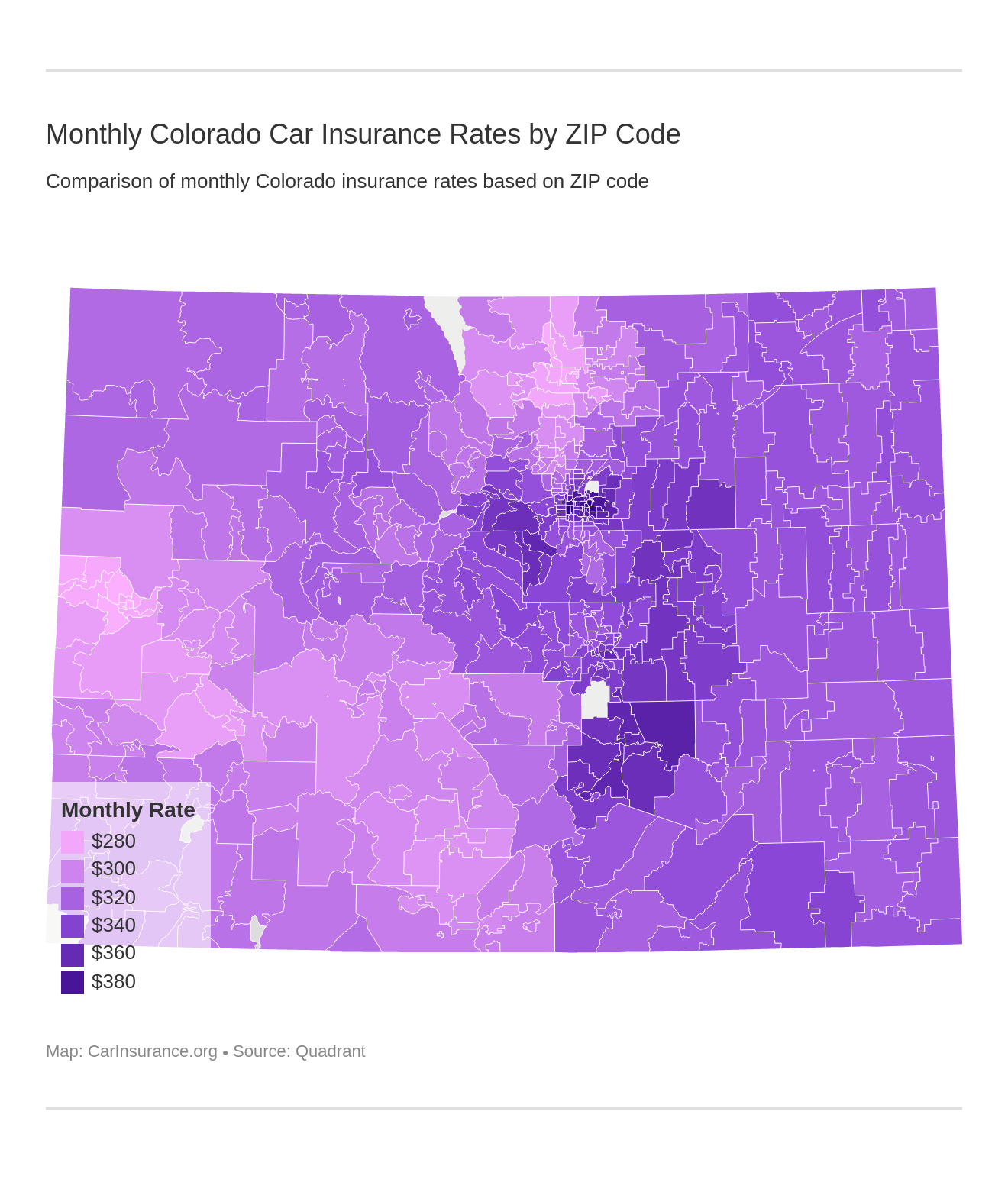 Monthly Colorado Car Insurance Rates by ZIP Code