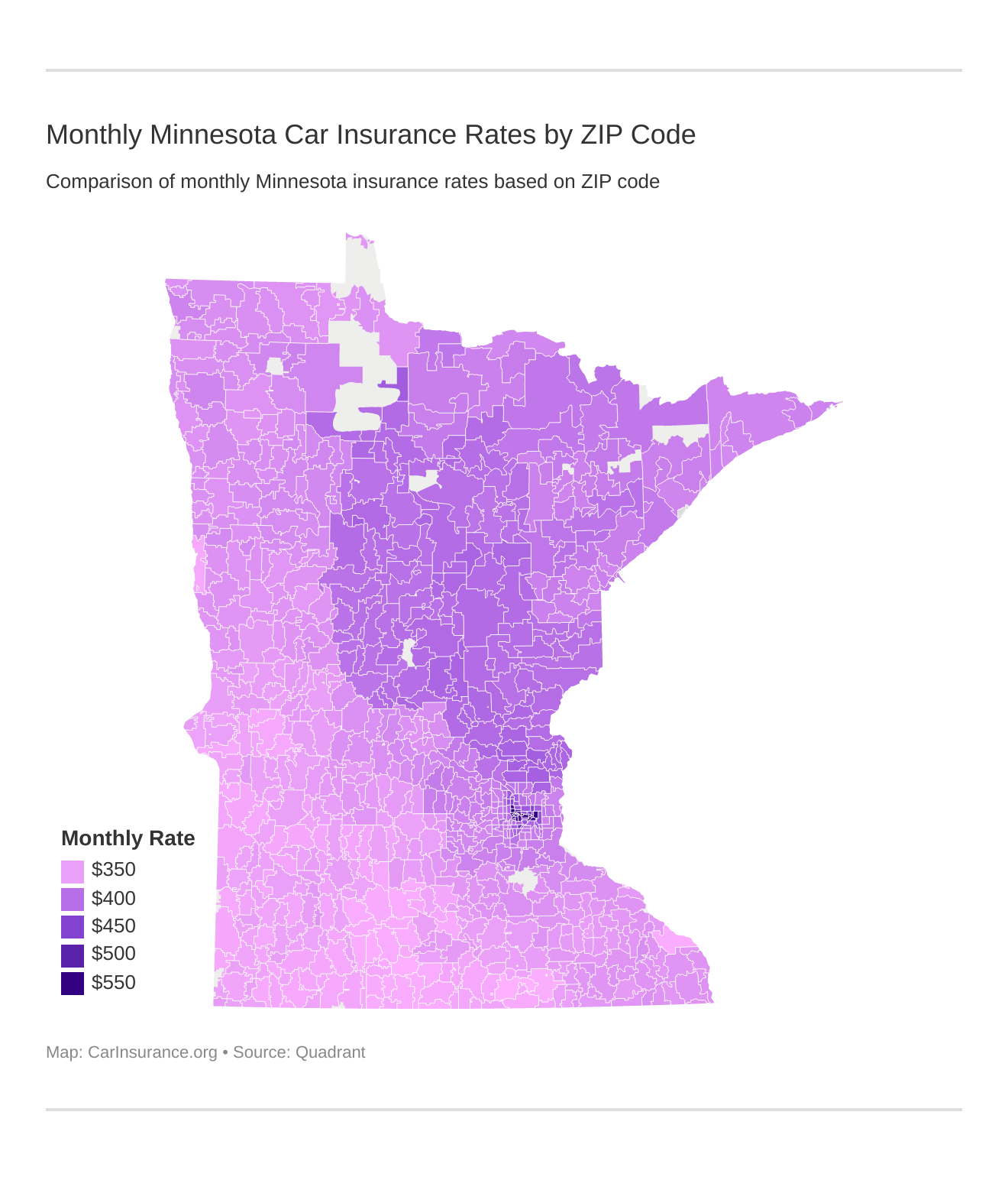 Monthly Minnesota Car Insurance Rates by ZIP Code