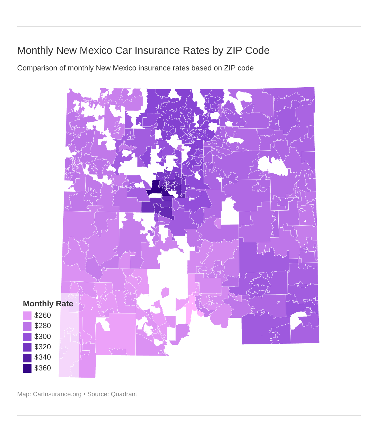 Monthly New Mexico Car Insurance Rates by ZIP Code