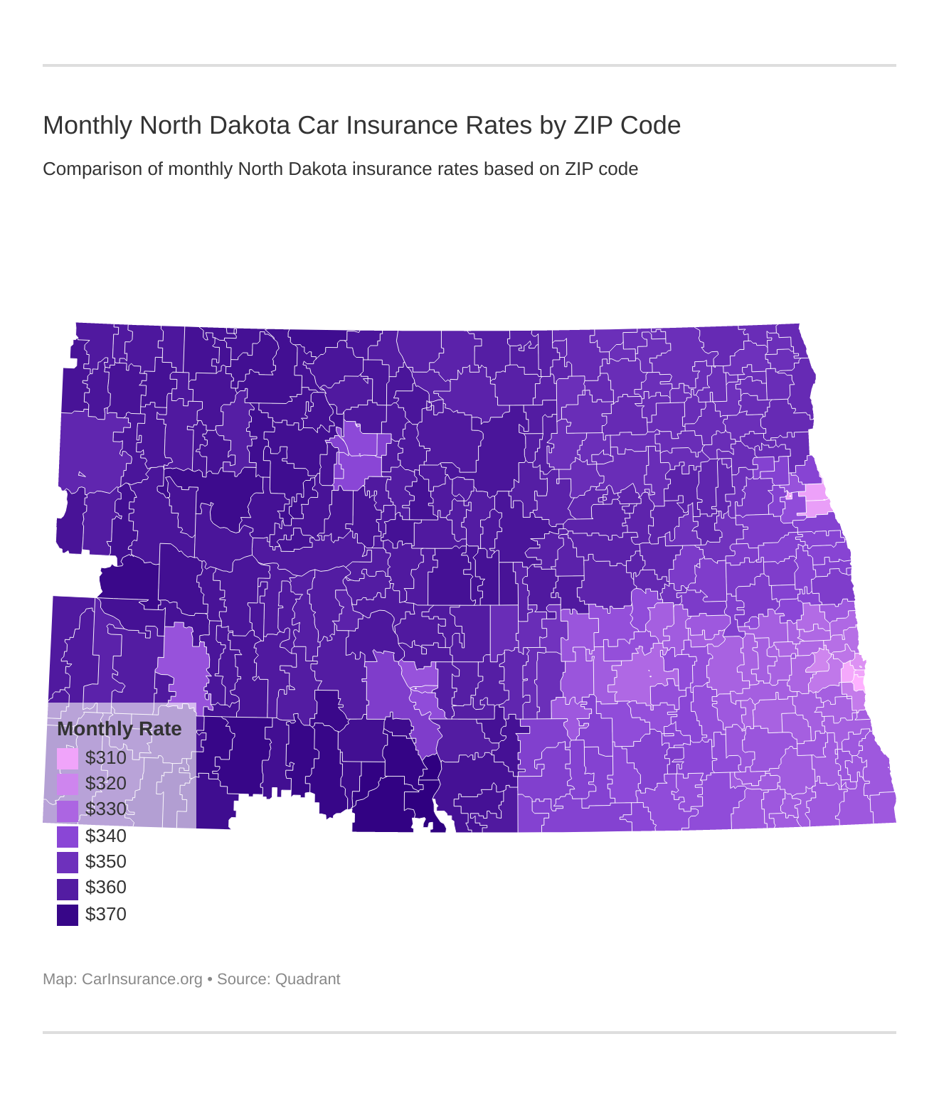 Monthly North Dakota Car Insurance Rates by ZIP Code