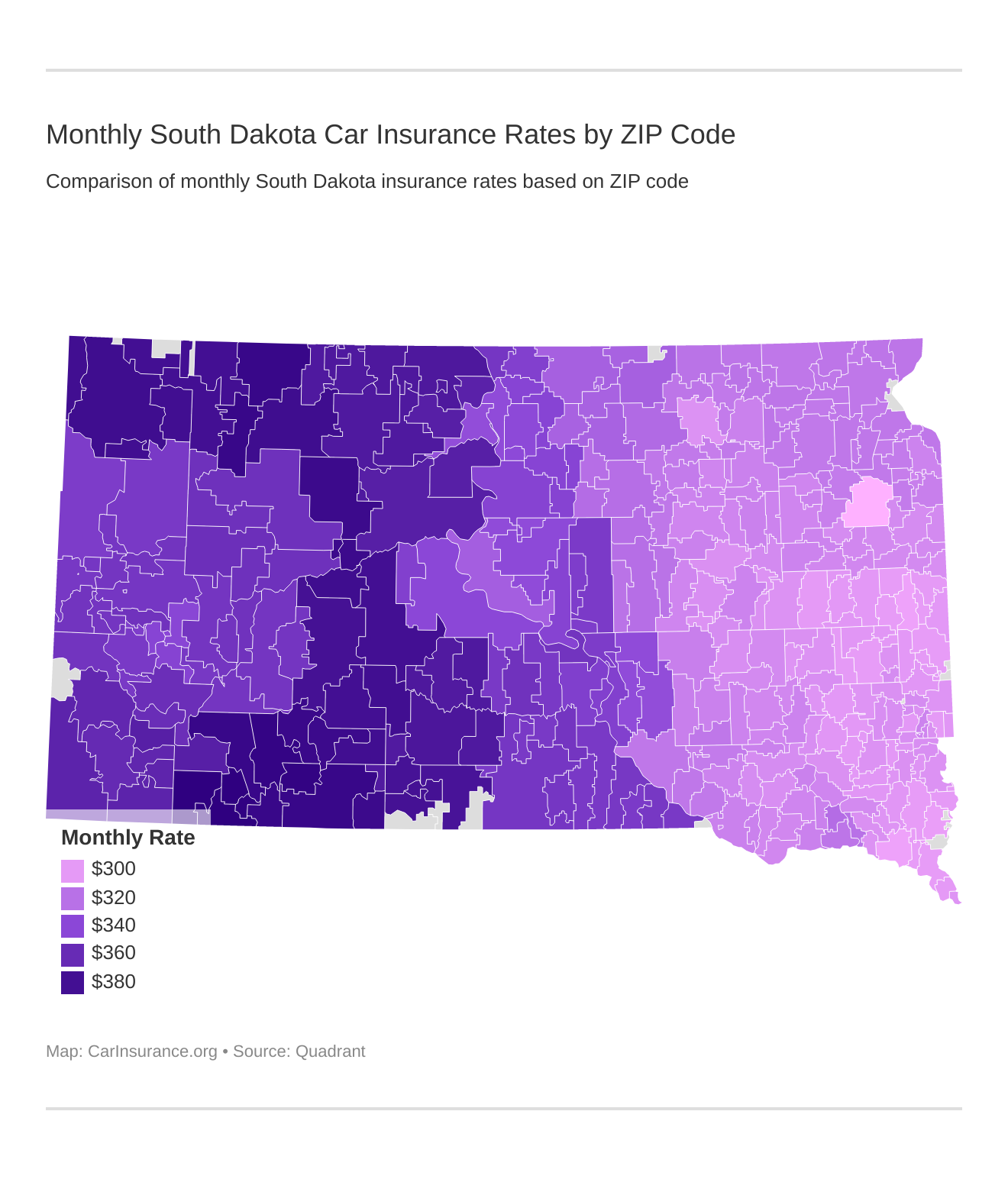 Monthly South Dakota Car Insurance Rates by ZIP Code