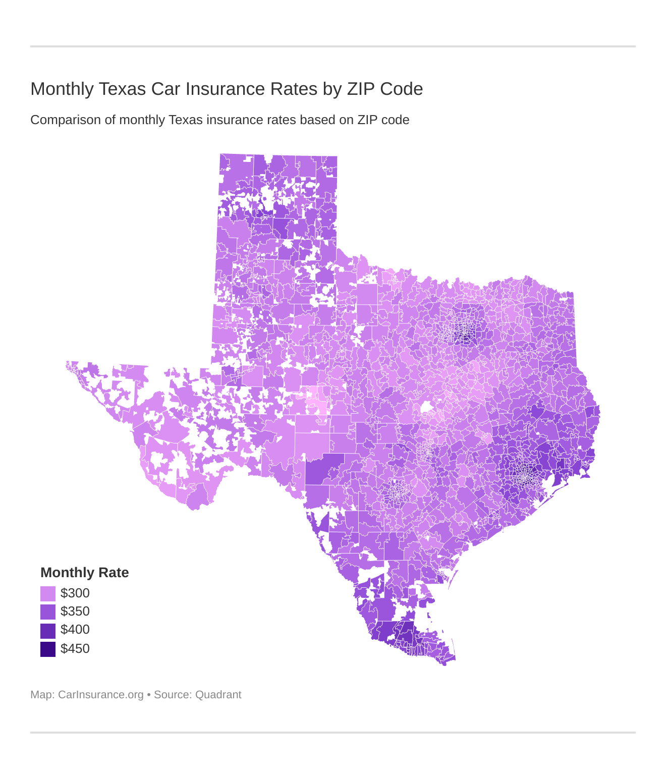 Monthly Texas Car Insurance Rates by ZIP Code